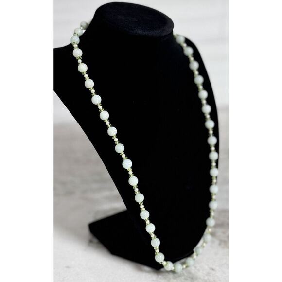 NOS 14K Gold GSJ Signed Jade Pearl Peridot 24in Beaded Necklace - Picture 4 of 10